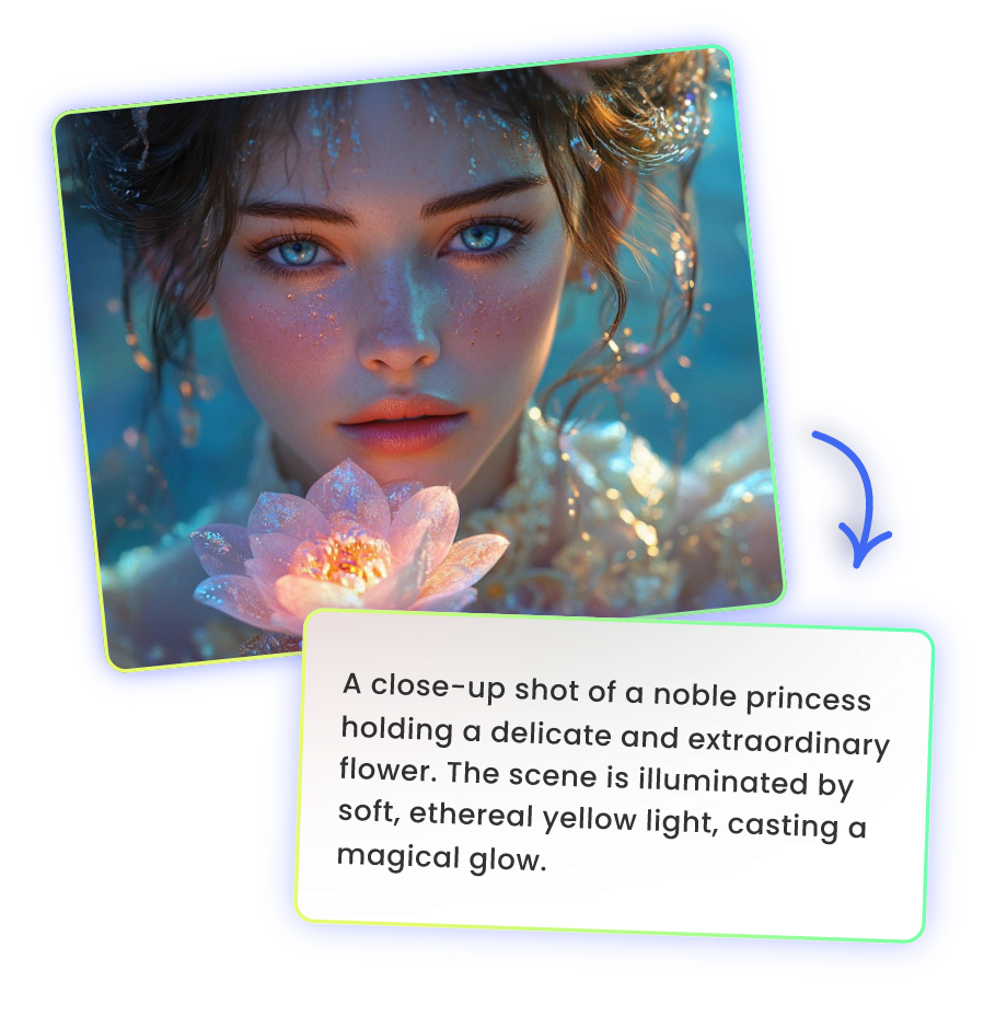 AI image to prompt generator effect featuring a close-up shot of a princess